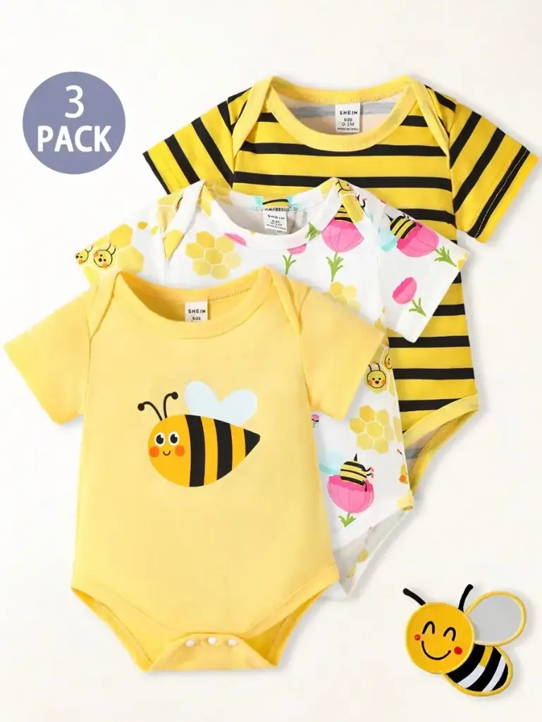 Set de 3 piezas de ranaper unisex para bebé niño y niña con estampado de abejorro, insecto y floral