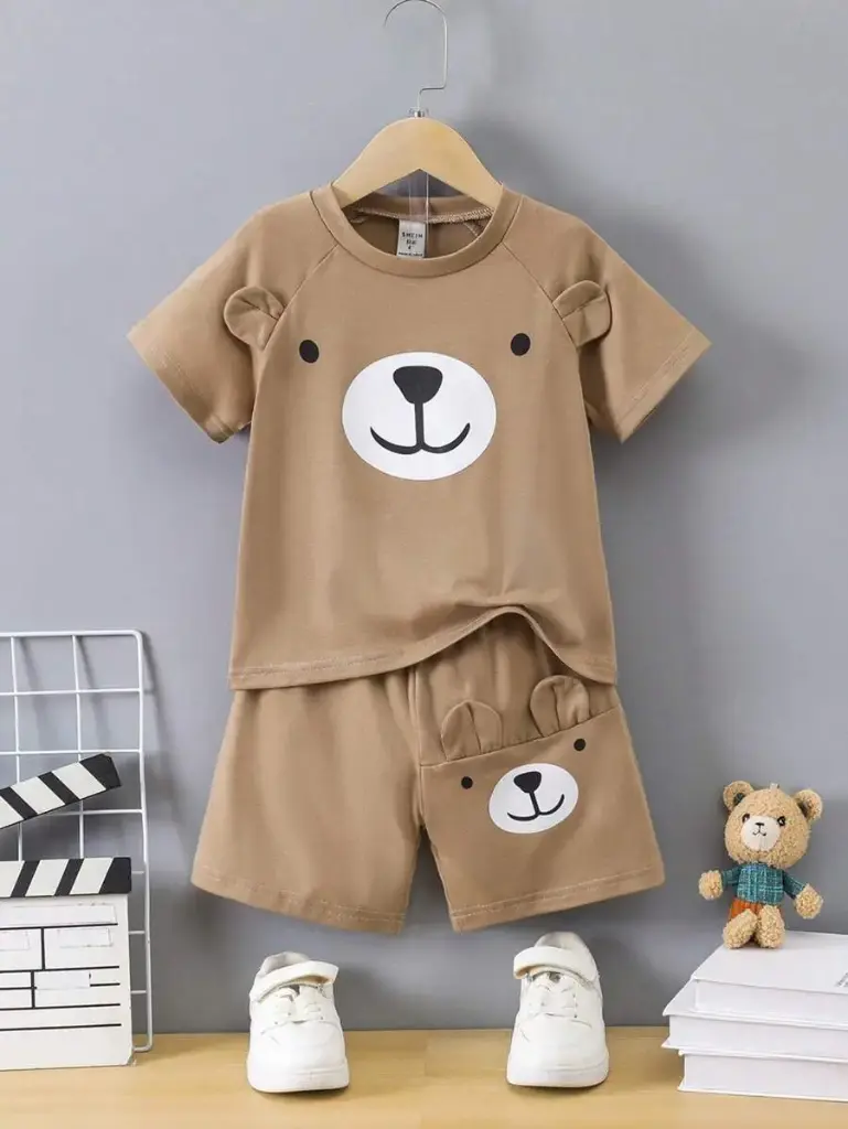 Camiseta Y Pantalones Cortos Con Patrón De Osito