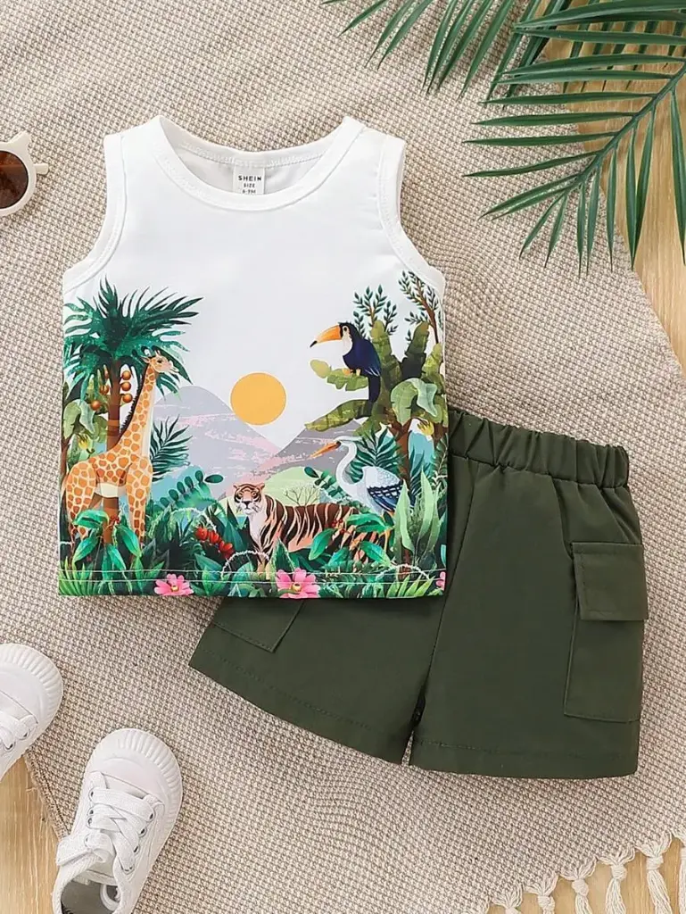 Conjunto de camisa de tirantes con estampado de animales de dibujos animados