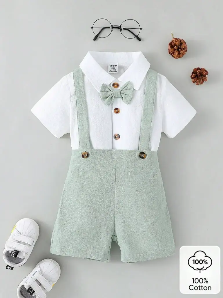 Conjunto para niño bebé con camisa de manga corta lisa