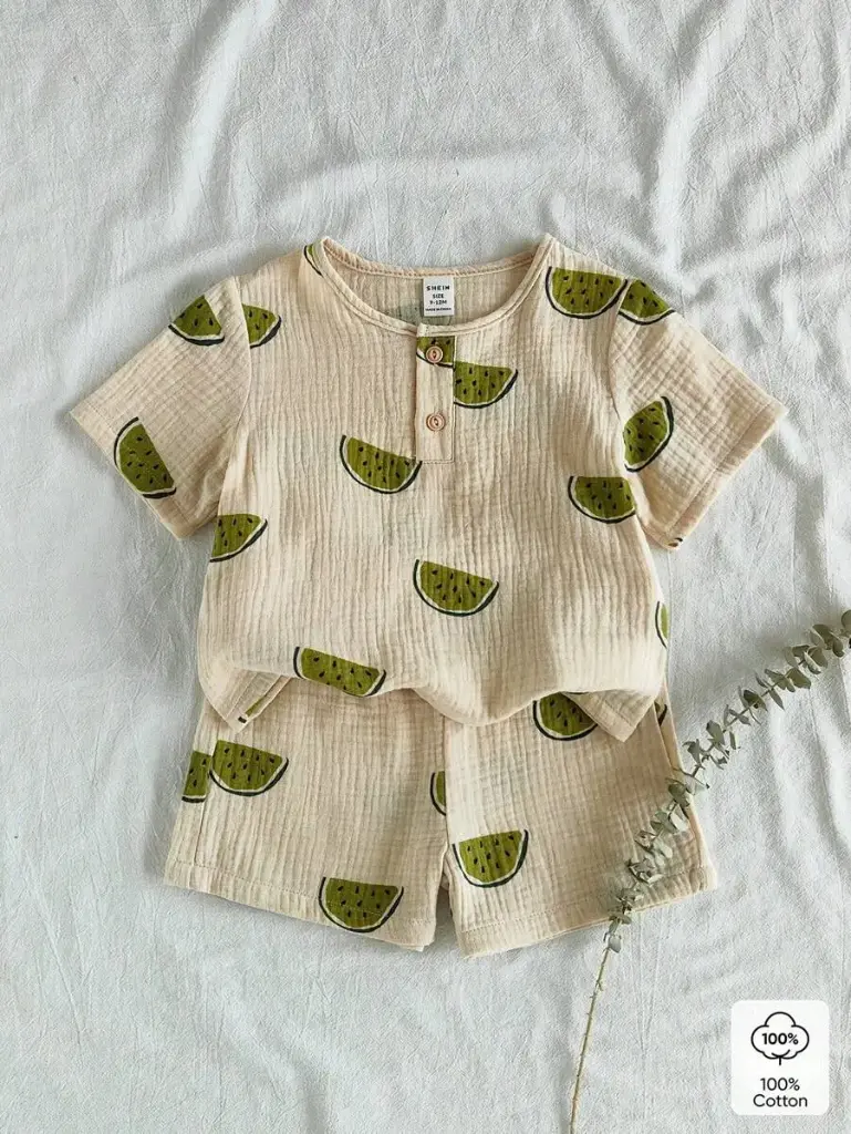 Traje de verano con estampado de sandías verdes (100% algodón)