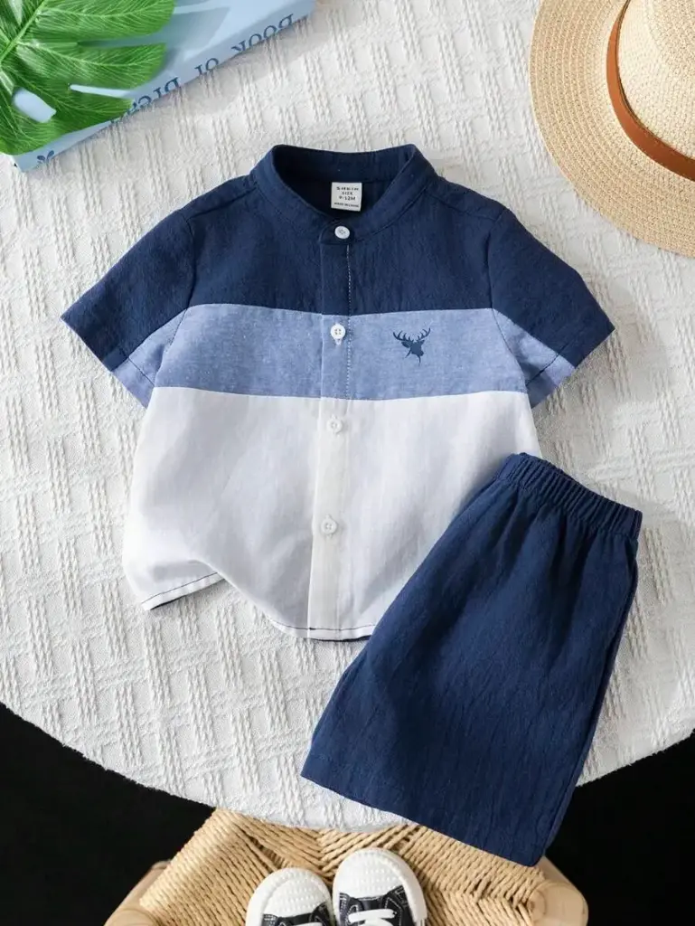 Conjunto Camisita Cuello Mao y Short Azul