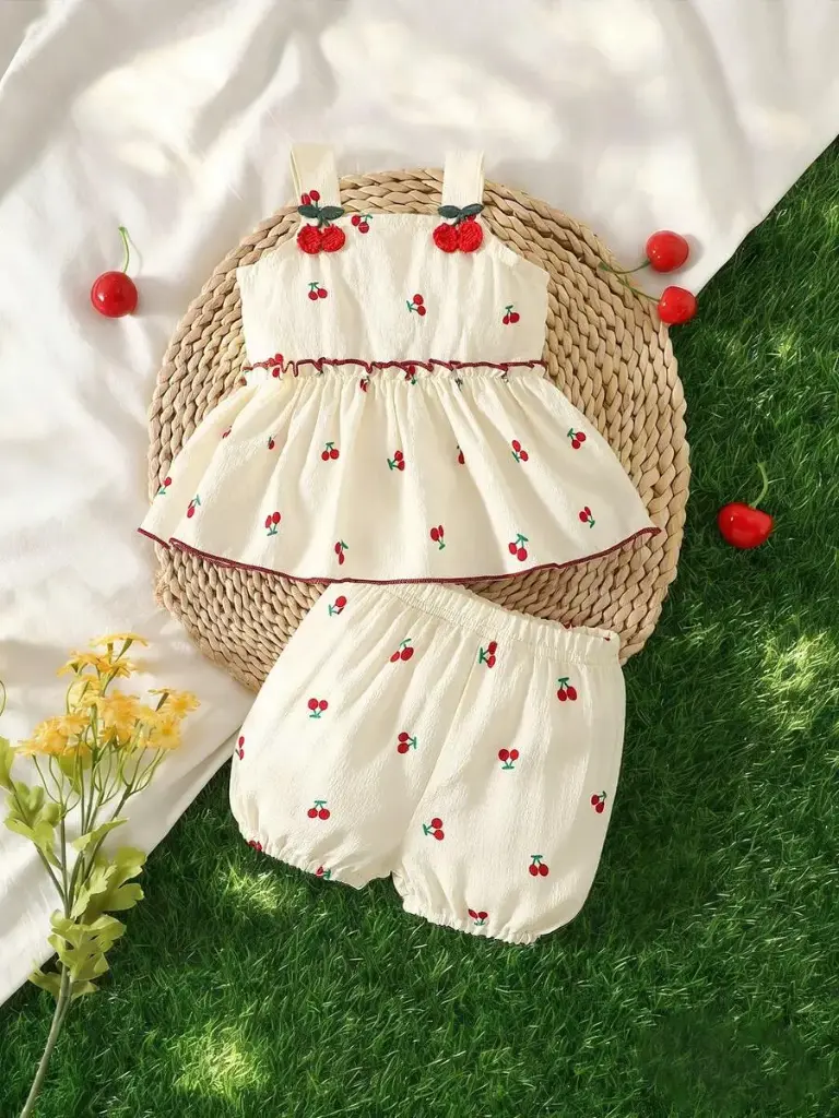 Conjunto Blusita y Short Cerecitas Crema