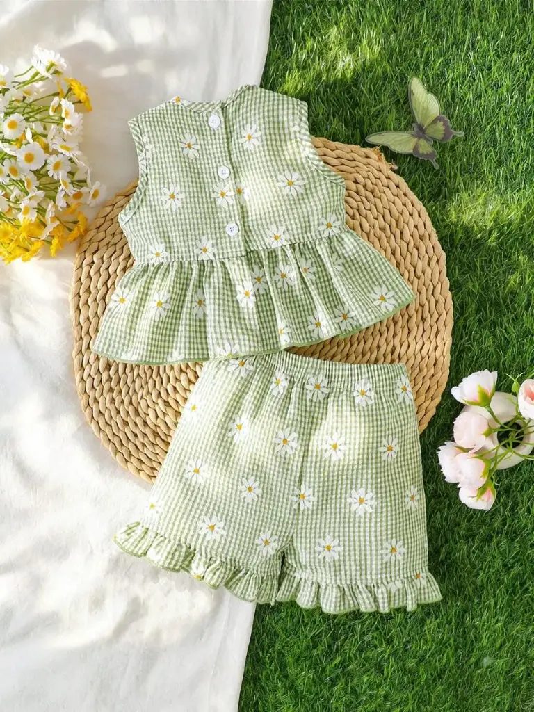 Conjunto Blusita y Short de Margaritas Verde Menta