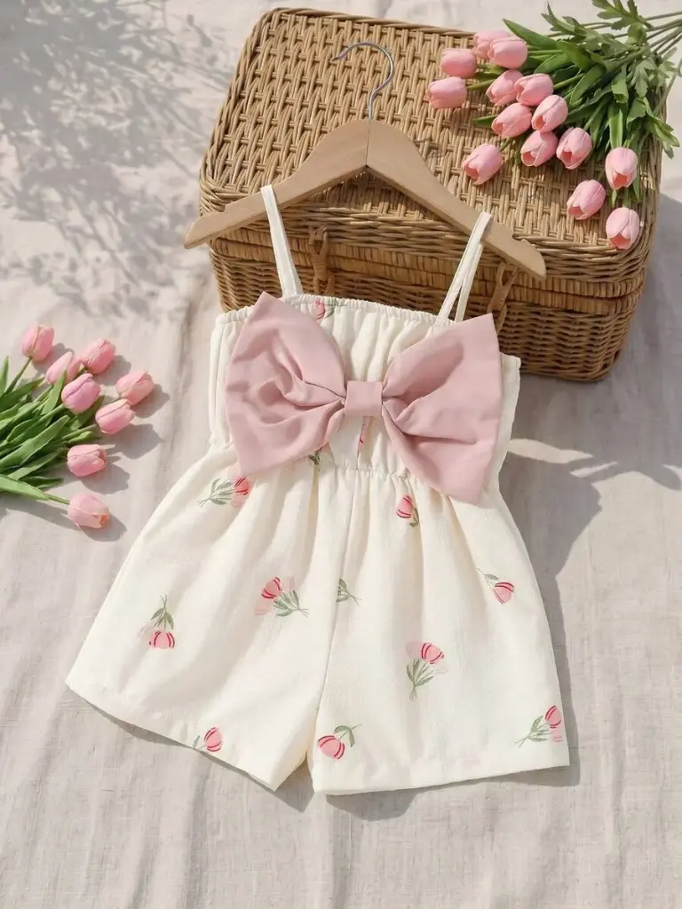 Mameluco Floral con Lazo Rosa