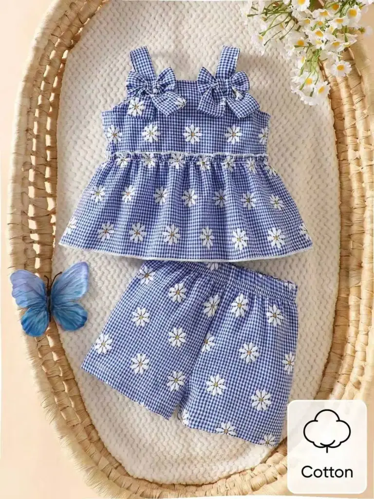 Conjunto Margaritas Azul con Lazos