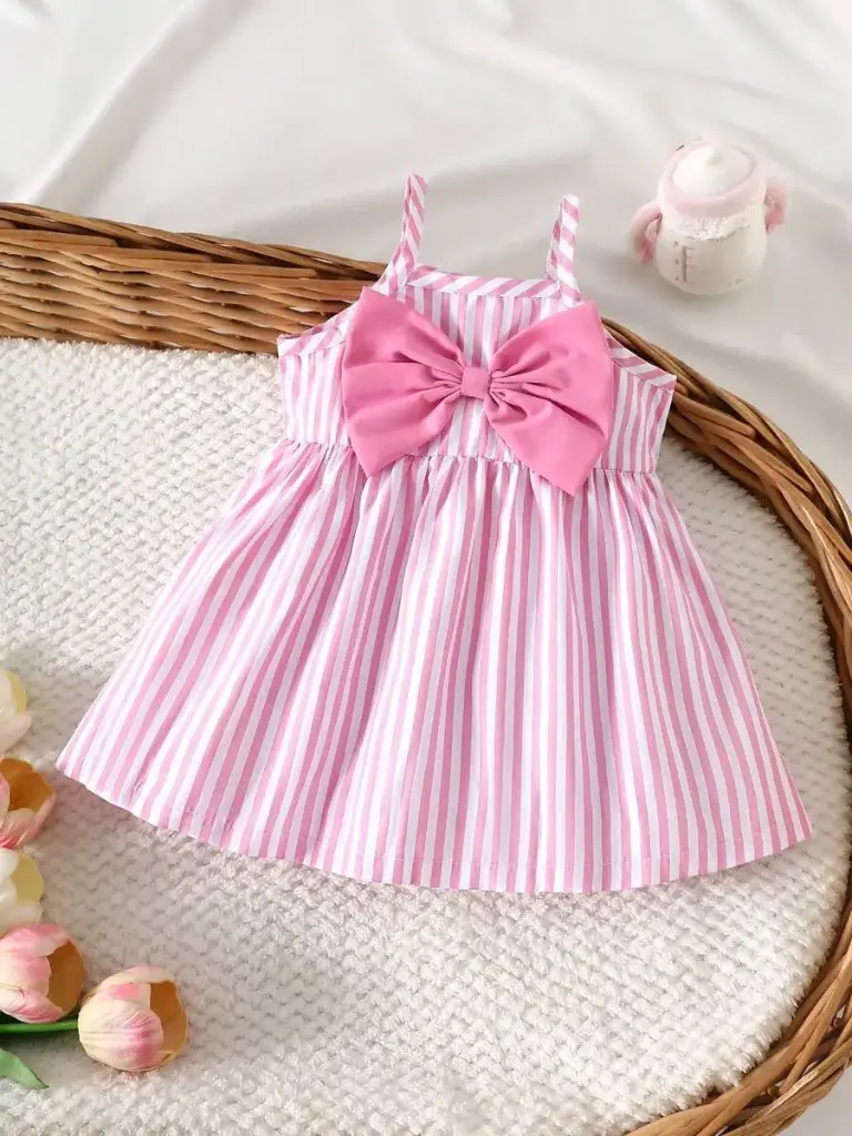 Vestido Rayado Rosado con Lazo