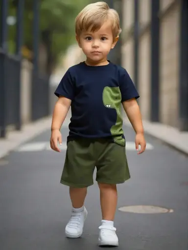 Conjunto de niño pequeño con camiseta con estampado de dinosaurio de dibujos animados y pantalón corto deportivo.