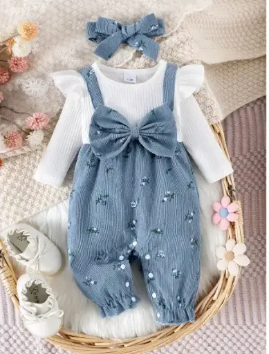 [sa2407282835127971] Enterizo de blue jeans con estampado de flores