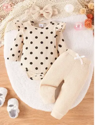 [sa2406294099811956] Conjunto de pelele y pantalones de lunares lindos para bebé/niña pequeña