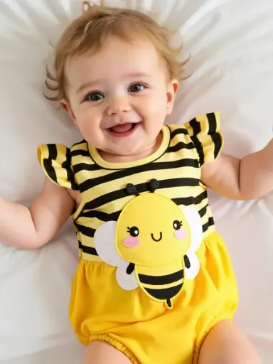 [sa25022523969489085] Mono de niña bebé dulce y lindo con abeja bordada y rayas