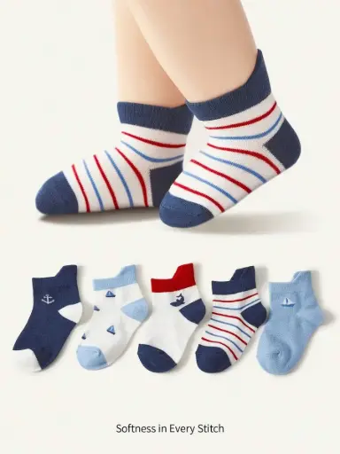 [sk2401050020302011] 5 Pares/paquete Calcetines Cortos Básicos Infantiles