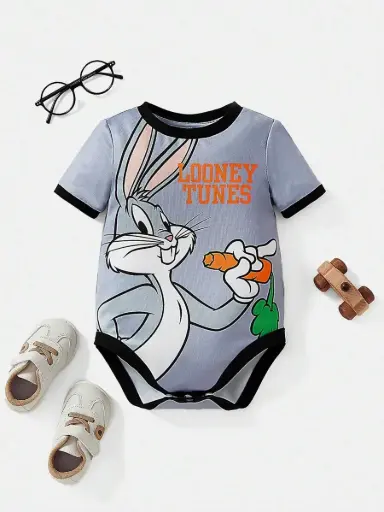 Body de verano con ribete y estampado de conejo