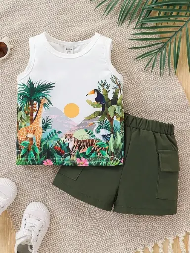 Conjunto de camisa de tirantes con estampado de animales de dibujos animados