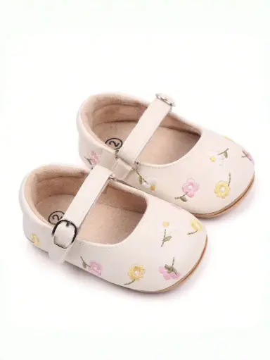 [sa2406171215980703] Zapatos beige con bordado floral para niña