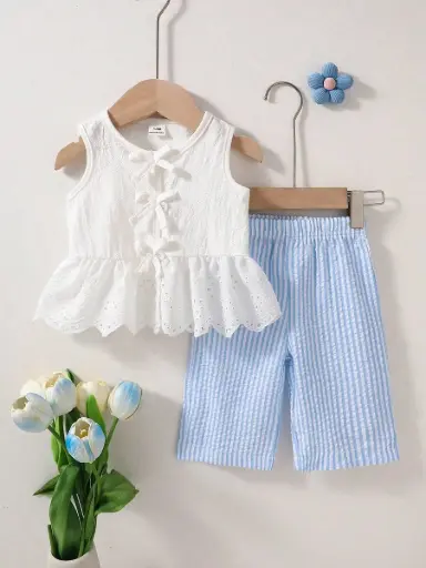 [sa260421164181344700128] Conjunto Blusa Blanca con Pantalón Rayado